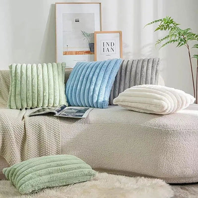 Throw Cushion Cover Soft Cozy Pillowcase Faux Rabbit Fur Decorative Pillows for Couch Sofa Bed Home Decor Pillow Cover for Chair - Slobuy