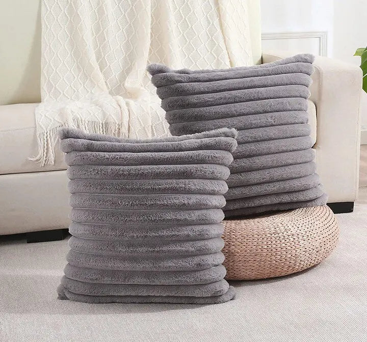 Throw Cushion Cover Soft Cozy Pillowcase Faux Rabbit Fur Decorative Pillows for Couch Sofa Bed Home Decor Pillow Cover for Chair - Slobuy