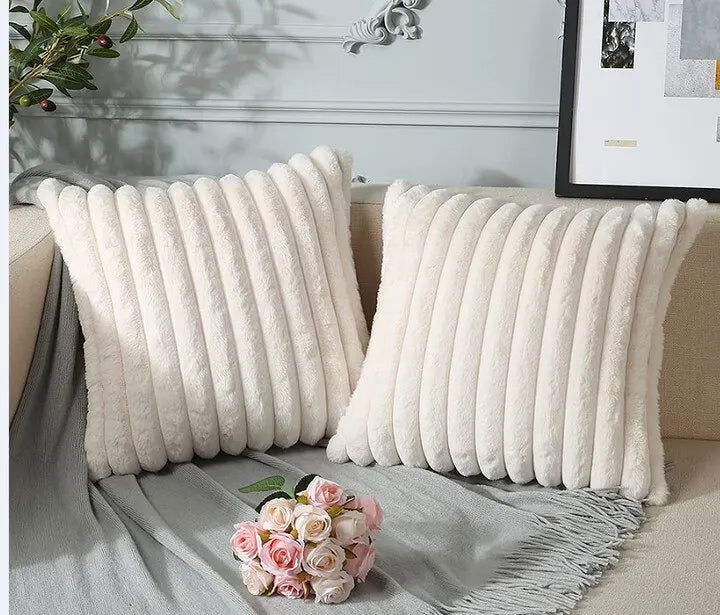 Throw Cushion Cover Soft Cozy Pillowcase Faux Rabbit Fur Decorative Pillows for Couch Sofa Bed Home Decor Pillow Cover for Chair - Slobuy