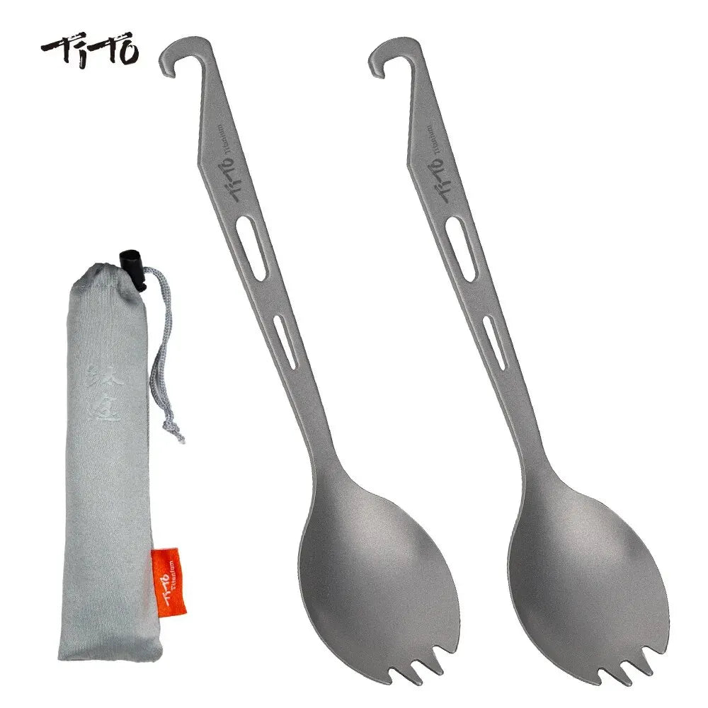 TiTo Camping Utensils Titanium Spork with Opener Use for Picnic Hiking Travel Camping Accessories - Slobuy