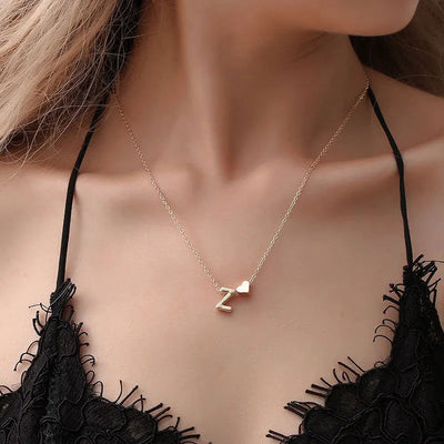 Tiny Heart Initial Necklace - Name Choker Pendant - Slobuy