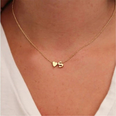 Tiny Heart Initial Necklace - Name Choker Pendant - Slobuy