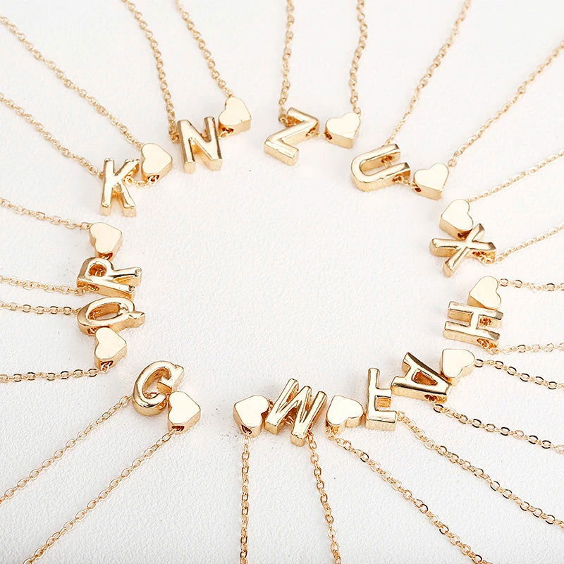 Tiny Heart Initial Necklace - Name Choker Pendant - Slobuy