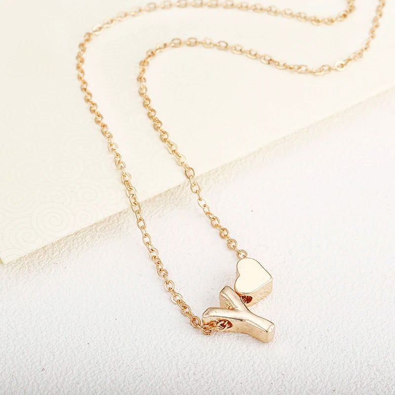 Tiny Heart Initial Necklace - Name Choker Pendant - Slobuy