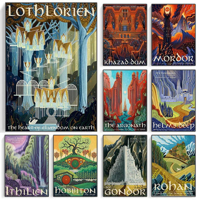 Tolkien Travel Wall Art Canvas Painting Middle Earth Landscape LOTR Poster Vintage Movie Prints Pictures Living Room Home Decor - Slobuy