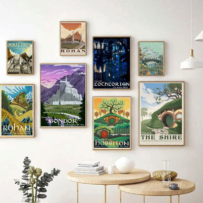 Tolkien Travel Wall Art Canvas Painting Middle Earth Landscape LOTR Poster Vintage Movie Prints Pictures Living Room Home Decor - Slobuy