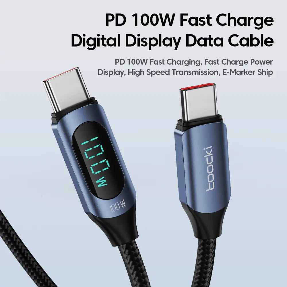 Toocki Type C to Type C Cable 100W PD Fast Charging Charger USB C to USB C Display Cable For Xiaomi POCO F3 Realme Macbook iPad - Slobuy
