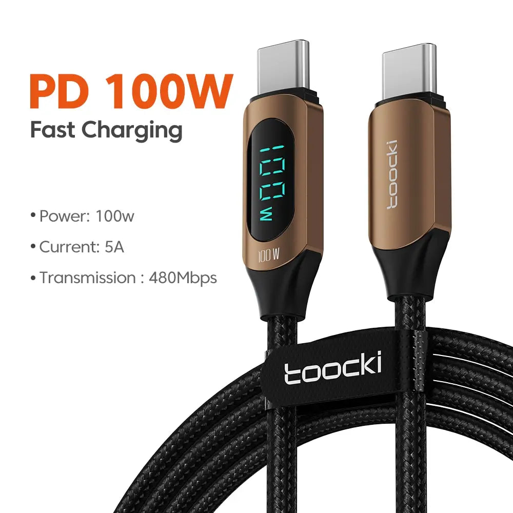 Toocki Type C to Type C Cable 100W PD Fast Charging Charger USB C to USB C Display Cable For Xiaomi POCO F3 Realme Macbook iPad - Slobuy