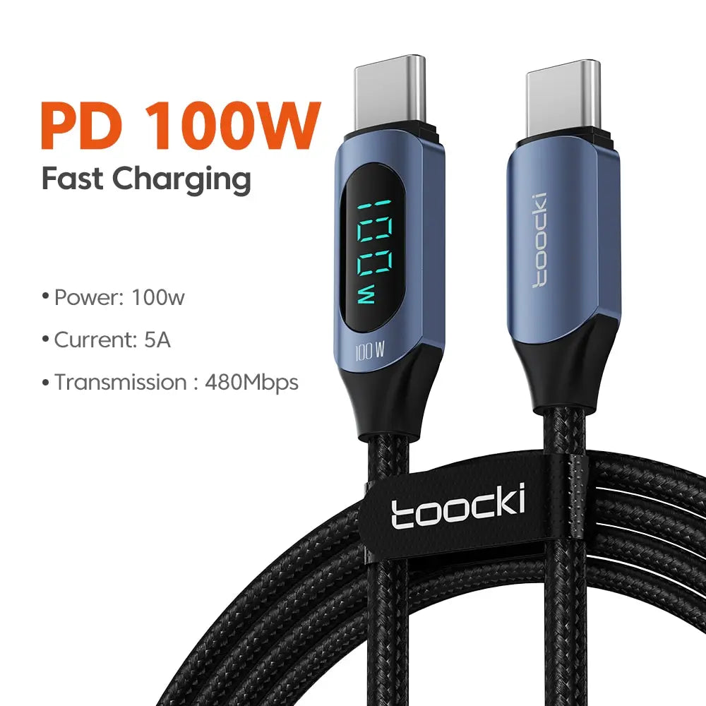 Toocki Type C to Type C Cable 100W PD Fast Charging Charger USB C to USB C Display Cable For Xiaomi POCO F3 Realme Macbook iPad - Slobuy