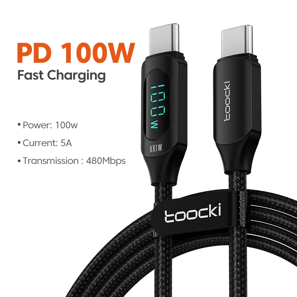Toocki Type C to Type C Cable 100W PD Fast Charging Charger USB C to USB C Display Cable For Xiaomi POCO F3 Realme Macbook iPad - Slobuy