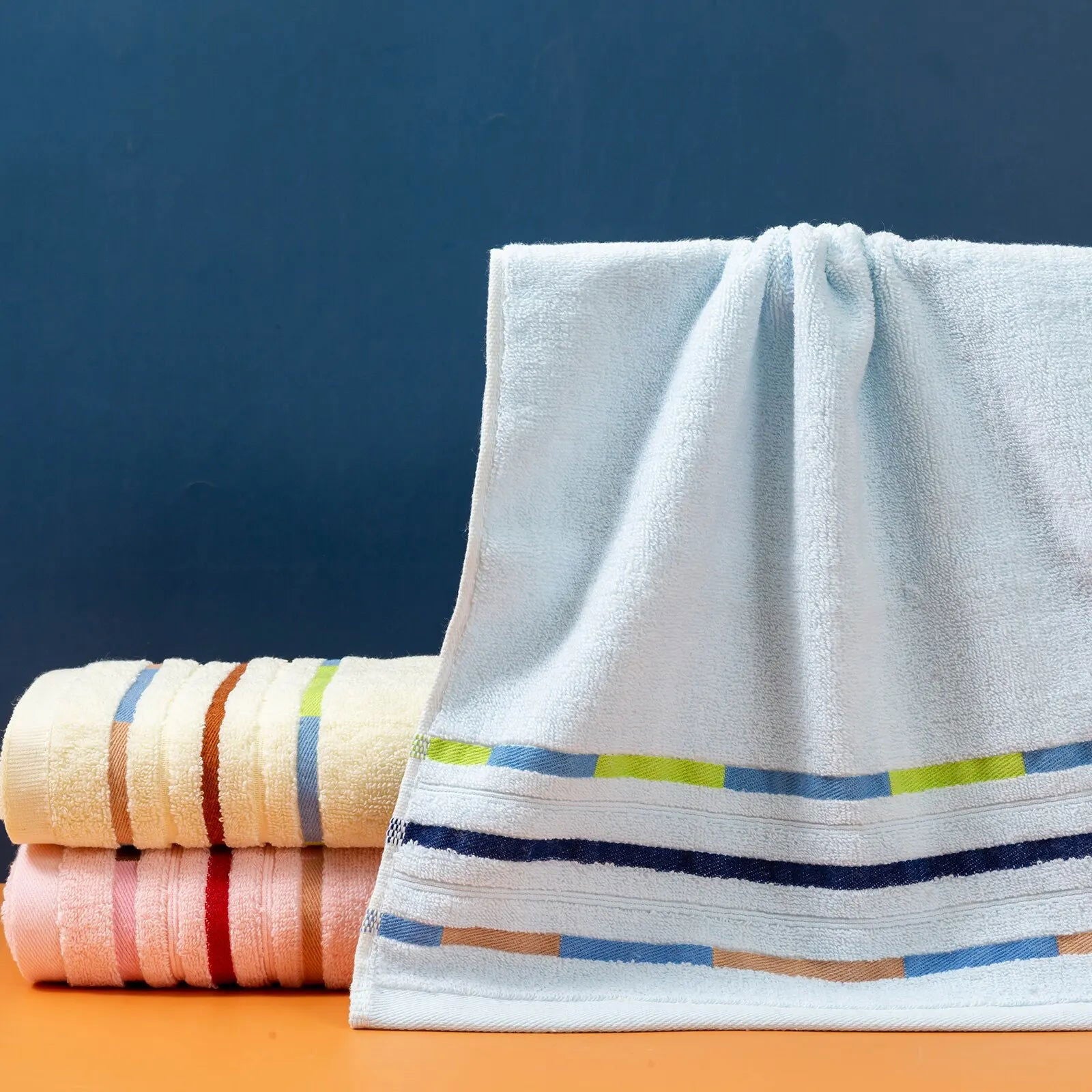 Towels 100% Cotton 35X75 Colorful Stripes Lighter Weight Absorbent Quick Dry Perfect Bathroom - Slobuy