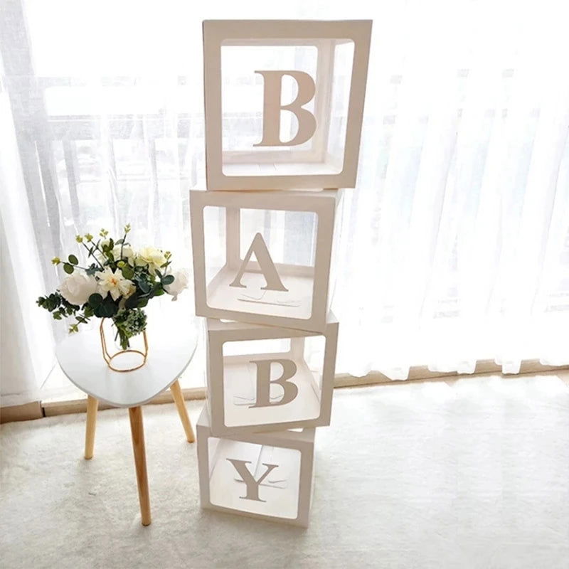 Transparent Letter Baby Shower Box Birthday Wedding Custom Name Balloon Box 1st Birthday Party Decor Kids Baby Shower Girl Boy - Slobuy