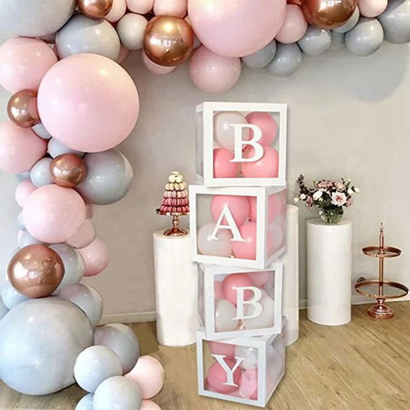 Transparent Letter Baby Shower Box Birthday Wedding Custom Name Balloon Box 1st Birthday Party Decor Kids Baby Shower Girl Boy - Slobuy