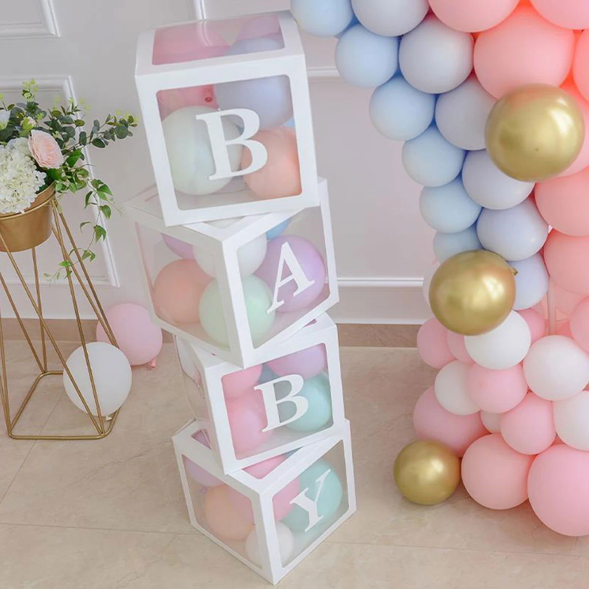 Transparent Letter Baby Shower Box Birthday Wedding Custom Name Balloon Box 1st Birthday Party Decor Kids Baby Shower Girl Boy - Slobuy
