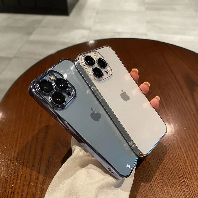 Transparent Plating Silicone Shockproof Phone Cases For iPhone 15 14 13 12 11 Pro Max Plus Clear Bumper Case Cover Accessories - Slobuy