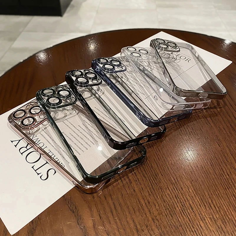 Transparent Plating Silicone Shockproof Phone Cases For iPhone 15 14 13 12 11 Pro Max Plus Clear Bumper Case Cover Accessories - Slobuy