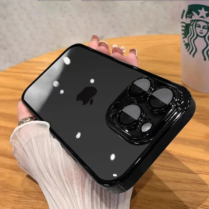 Transparent Plating Silicone Shockproof Phone Cases For iPhone 15 14 13 12 11 Pro Max Plus Clear Bumper Case Cover Accessories - Slobuy