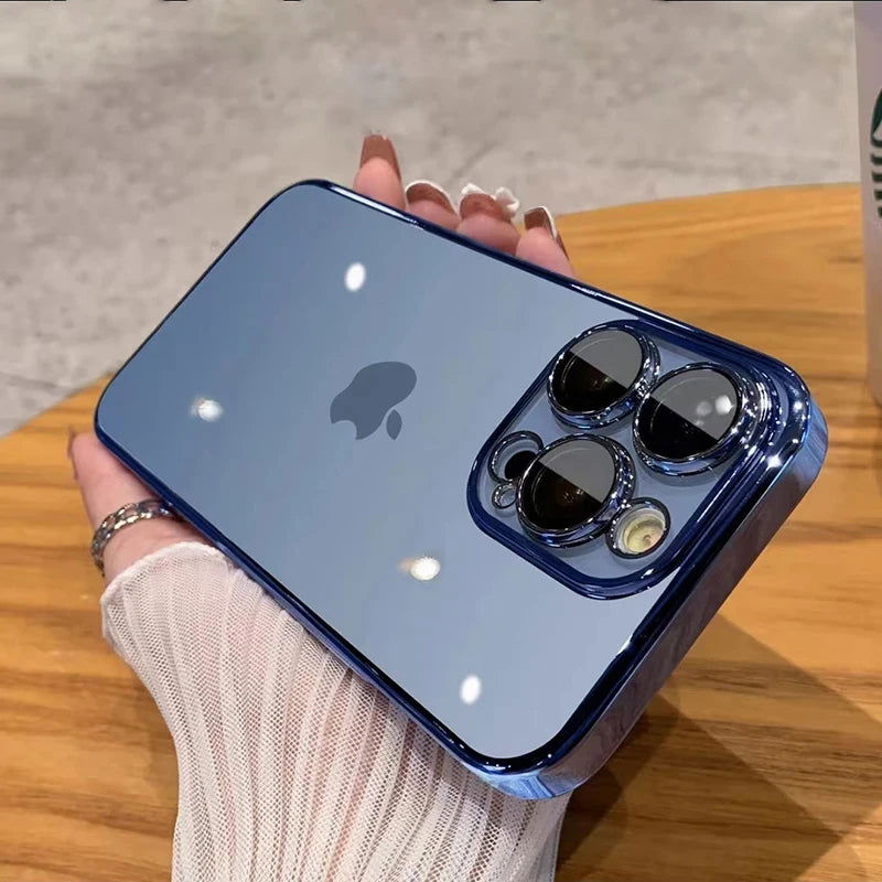 Transparent Plating Silicone Shockproof Phone Cases For iPhone 15 14 13 12 11 Pro Max Plus Clear Bumper Case Cover Accessories - Slobuy