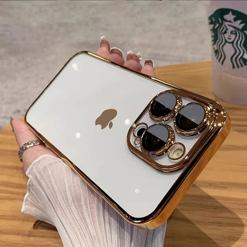 Transparent Plating Silicone Shockproof Phone Cases For iPhone 15 14 13 12 11 Pro Max Plus Clear Bumper Case Cover Accessories - Slobuy