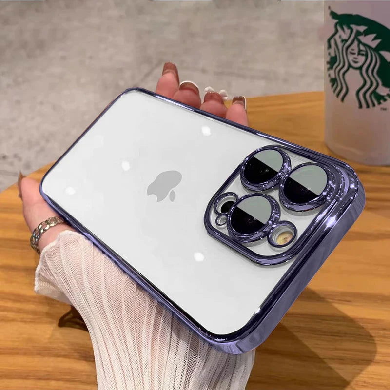 Transparent Plating Silicone Shockproof Phone Cases For iPhone 15 14 13 12 11 Pro Max Plus Clear Bumper Case Cover Accessories - Slobuy
