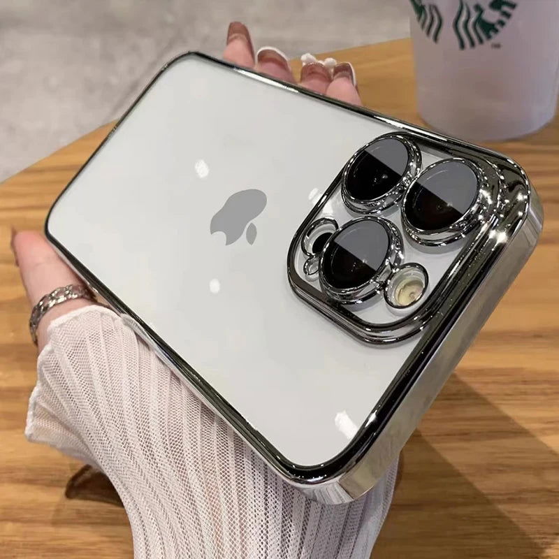 Transparent Plating Silicone Shockproof Phone Cases For iPhone 15 14 13 12 11 Pro Max Plus Clear Bumper Case Cover Accessories - Slobuy