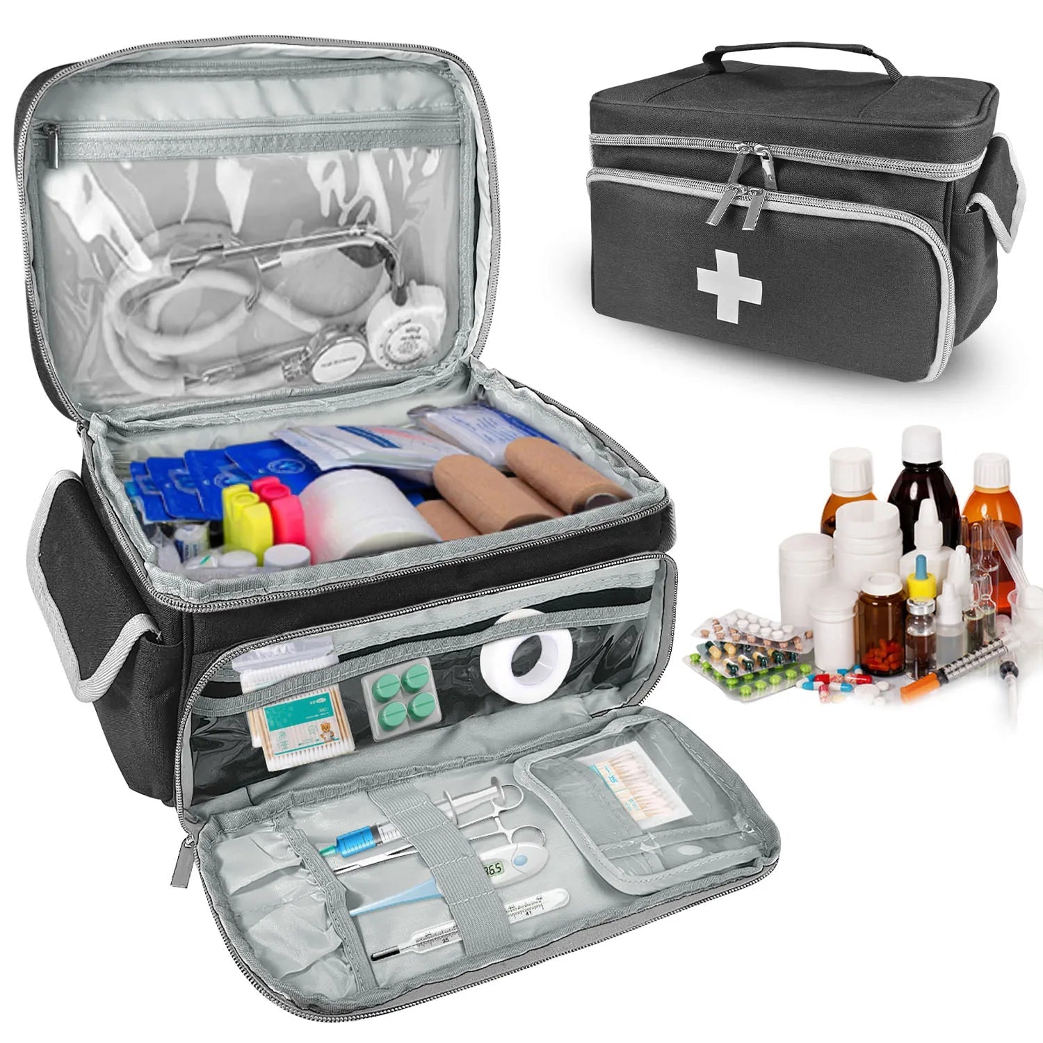 Travel First Aid Kit Bag for Home Medical Carry Bag Multifunctional Storage Organizer Layered Medicine Boxes Medicine Cabinet - Slobuy