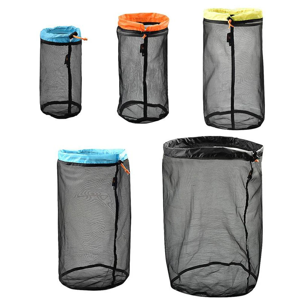 Travel Mesh Storage Bag Ultralight Outdoor Drawstring Stuff Sack Camping Traveling Organizer Hiking Tool Accessories Multi Bags - Slobuy