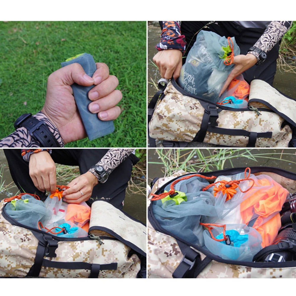 Travel Mesh Storage Bag Ultralight Outdoor Drawstring Stuff Sack Camping Traveling Organizer Hiking Tool Accessories Multi Bags - Slobuy