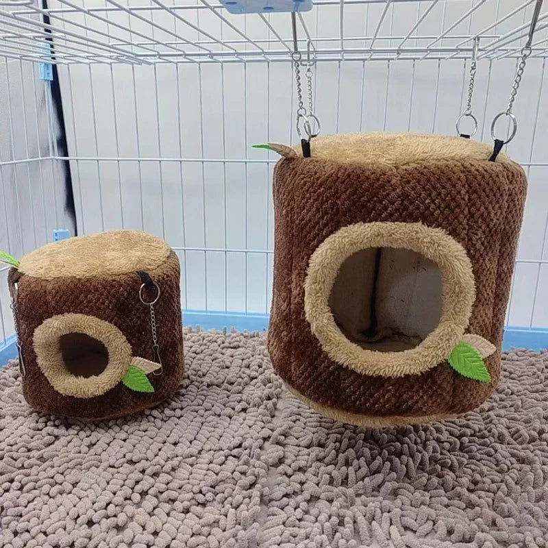 Tree Stump Shape Warm Hamster Hammock Winter Mole Tunnel Small Animal Hanging Bed Hamster Nest Pet Cage Household Supplies - Slobuy