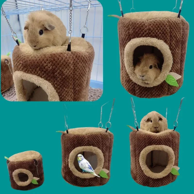 Tree Stump Shape Warm Hamster Hammock Winter Mole Tunnel Small Animal Hanging Bed Hamster Nest Pet Cage Household Supplies - Slobuy