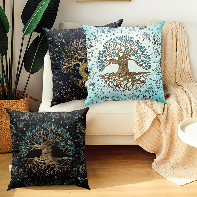 Tree of Life Cushion Cover Plant Floral Pillow Sun Moon    Pattern   Modern Sa Décor - Slobuy