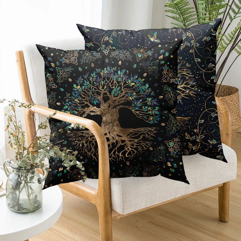 Tree of Life Cushion Cover Plant Floral Pillow Sun Moon    Pattern   Modern Sa Décor - Slobuy