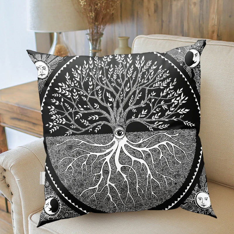 Tree of Life Cushion Cover Plant Floral Pillow Sun Moon    Pattern   Modern Sa Décor - Slobuy