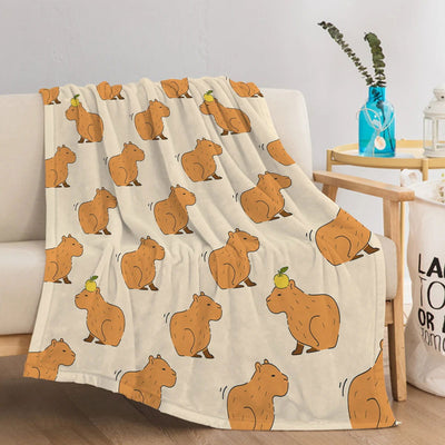 Trembling Capybara Blanket Printed Throw Blanket Plush Fluffy Flannel Fleece Blanket Soft Throws for Sofa Couch and Bed - Slobuy