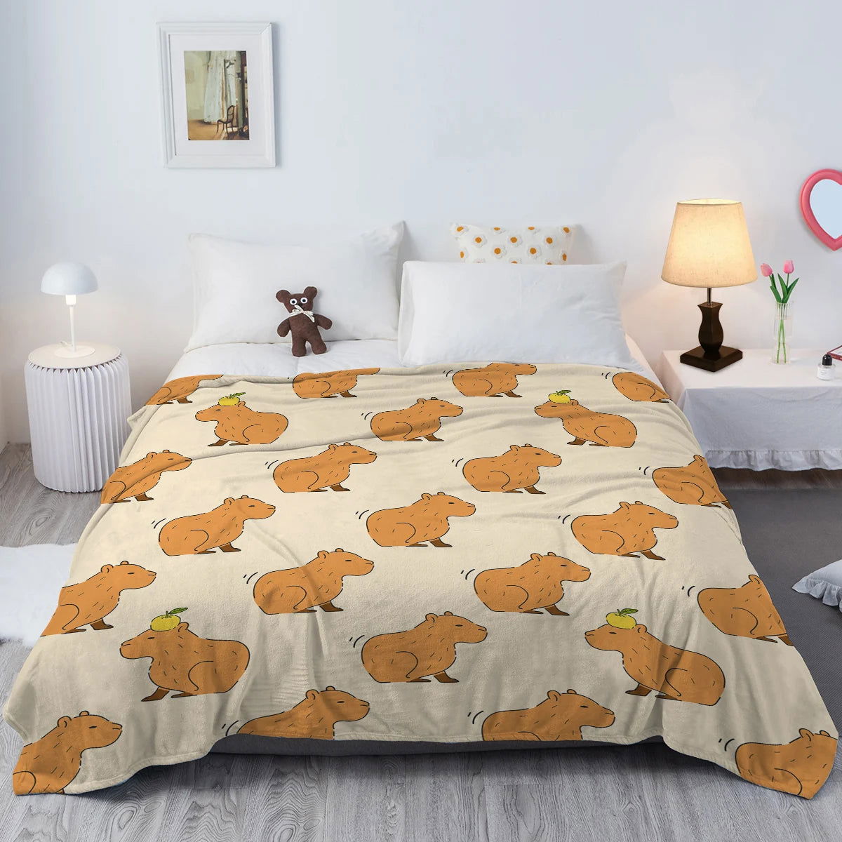 Trembling Capybara Blanket Printed Throw Blanket Plush Fluffy Flannel Fleece Blanket Soft Throws for Sofa Couch and Bed - Slobuy