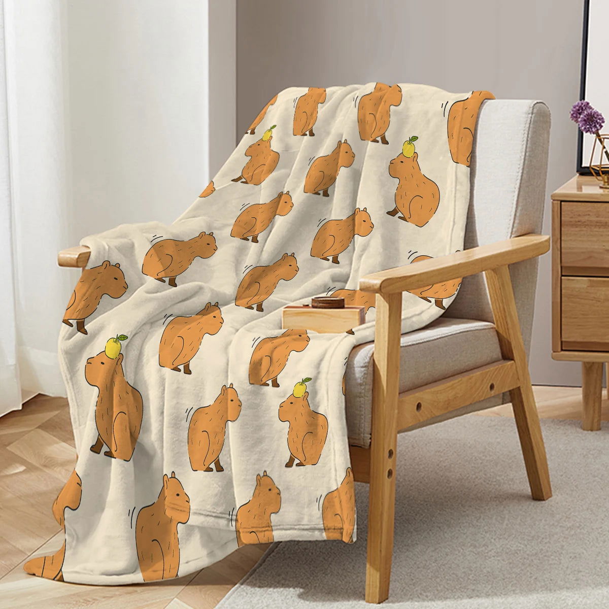Trembling Capybara Blanket Printed Throw Blanket Plush Fluffy Flannel Fleece Blanket Soft Throws for Sofa Couch and Bed - Slobuy