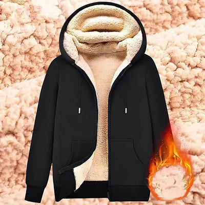 Trendy Sweatshirt Coat Front Pockets Warm Zipper Lamb Wool Jacket  Men and Woman Winter Pure Color Plush Lined Cardigan Hoodie - Slobuy