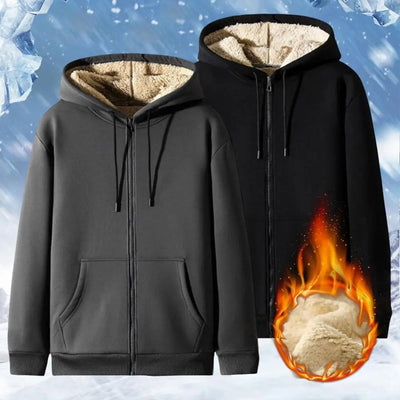 Trendy Sweatshirt Coat Front Pockets Warm Zipper Lamb Wool Jacket  Men and Woman Winter Pure Color Plush Lined Cardigan Hoodie - Slobuy