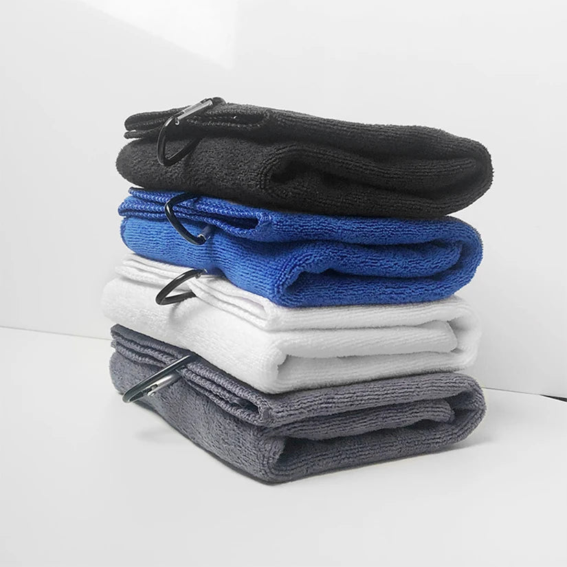 Tri-fold Golf Towel | Premium Microfiber Fabric | Heavy Duty Carabiner Clip | Four Color Options | Gift For Men And Women - Slobuy