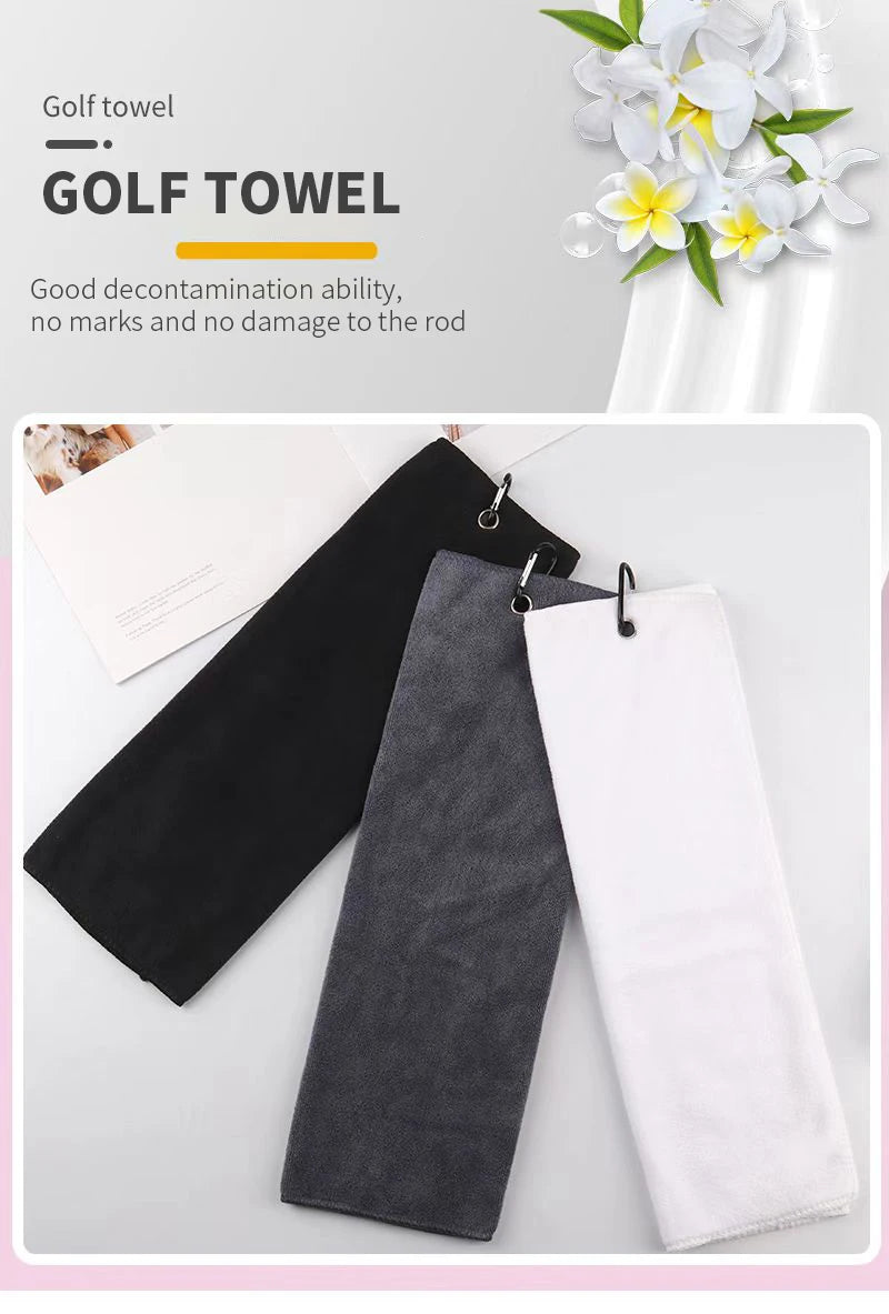 Tri-fold Golf Towel | Premium Microfiber Fabric | Heavy Duty Carabiner Clip | Four Color Options | Gift For Men And Women - Slobuy