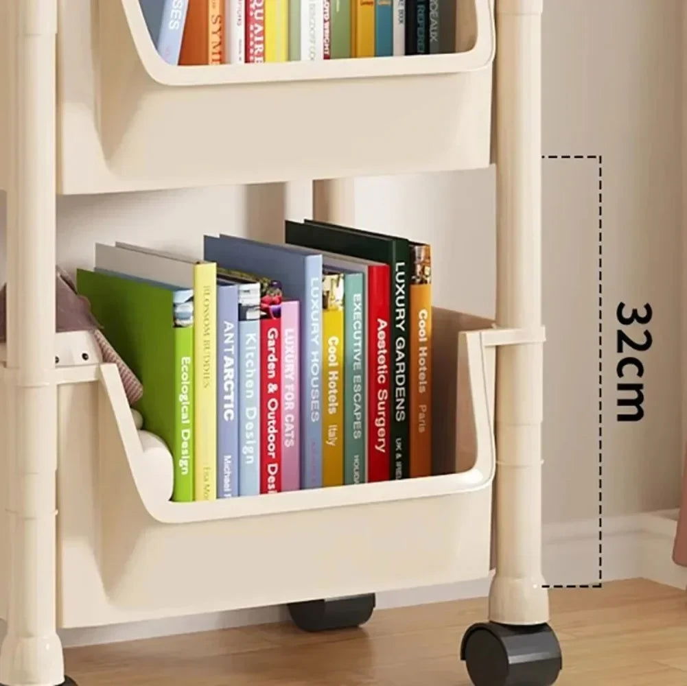 Trolley Bookshelf Portable Creative Kitchen Storage Rack Living Room Mobile Display Cabinet Corner Movable Bookshelf With Wheels - Slobuy