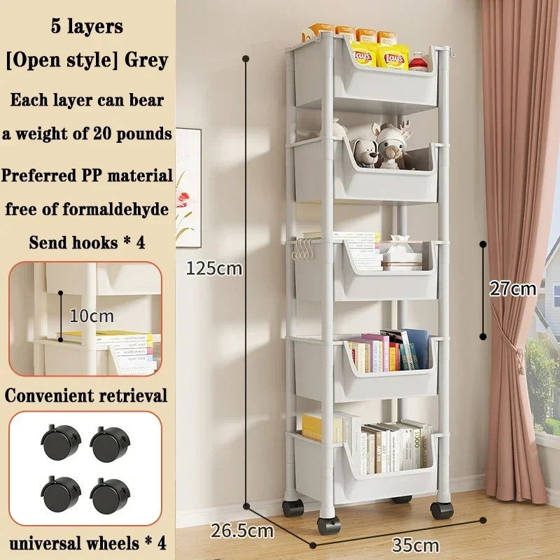Trolley Bookshelf Portable Creative Kitchen Storage Rack Living Room Mobile Display Cabinet Corner Movable Bookshelf With Wheels - Slobuy