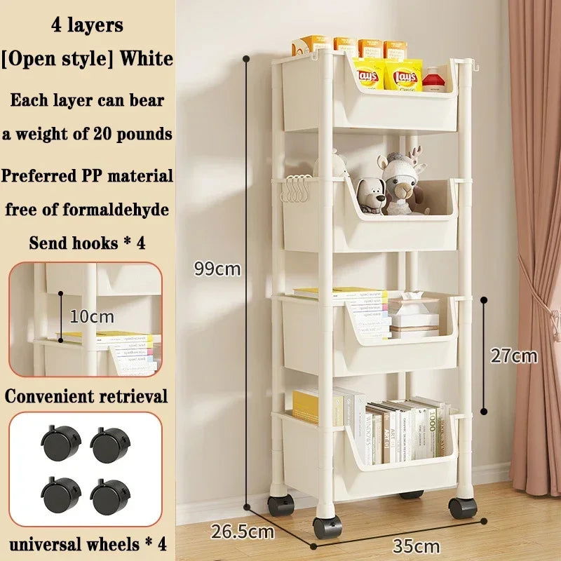 Trolley Bookshelf Portable Creative Kitchen Storage Rack Living Room Mobile Display Cabinet Corner Movable Bookshelf With Wheels - Slobuy