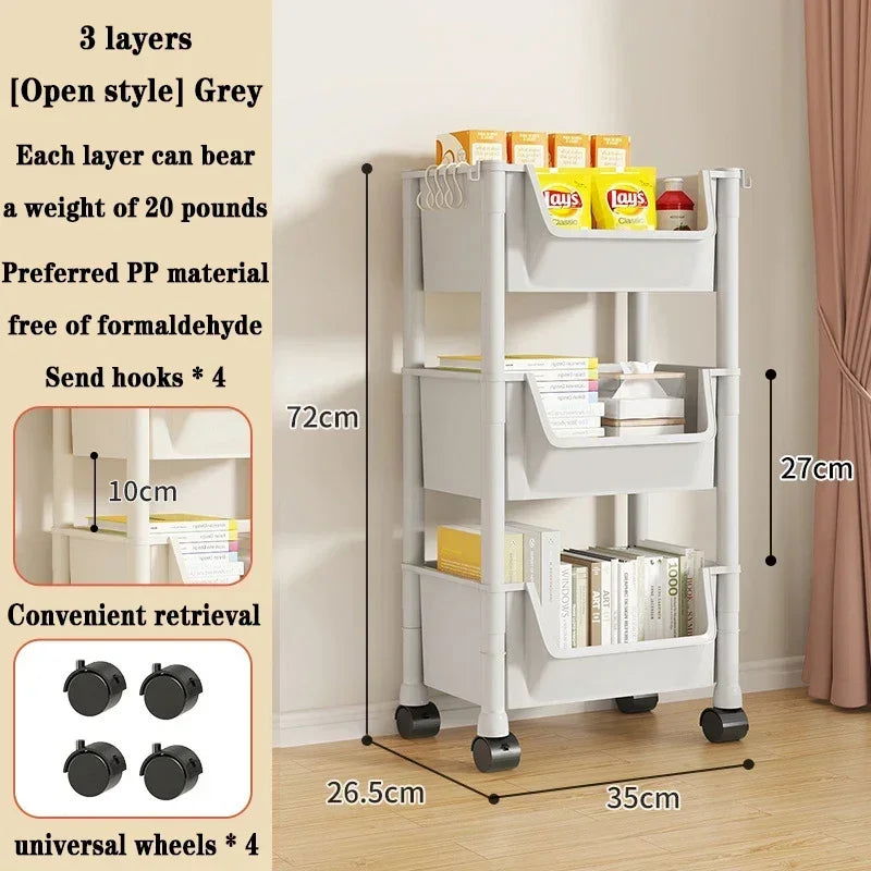 Trolley Bookshelf Portable Creative Kitchen Storage Rack Living Room Mobile Display Cabinet Corner Movable Bookshelf With Wheels - Slobuy