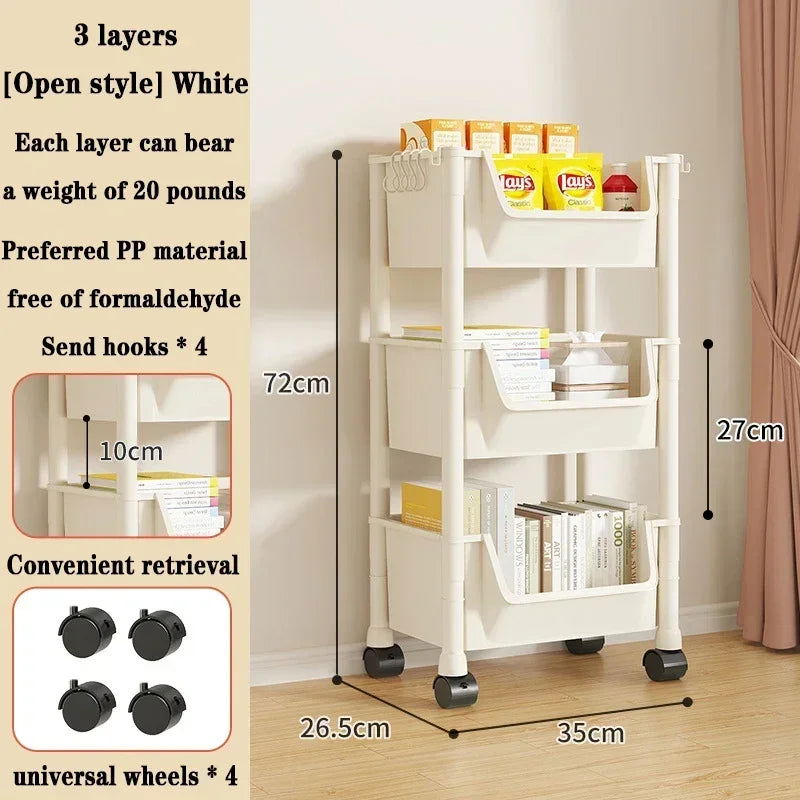 Trolley Bookshelf Portable Creative Kitchen Storage Rack Living Room Mobile Display Cabinet Corner Movable Bookshelf With Wheels - Slobuy