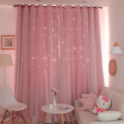 Tulle Blackout Curtains Hollow Star Modern Style Living Room Bedroom Chiffon Window Voiles Tulle Blinds Finished Drapes Kitchen - Slobuy