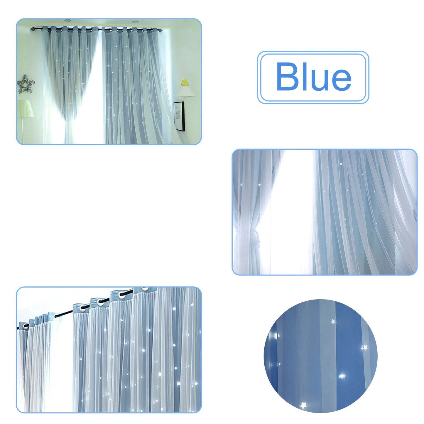 Tulle Blackout Curtains Hollow Star Modern Style Living Room Bedroom Chiffon Window Voiles Tulle Blinds Finished Drapes Kitchen - Slobuy