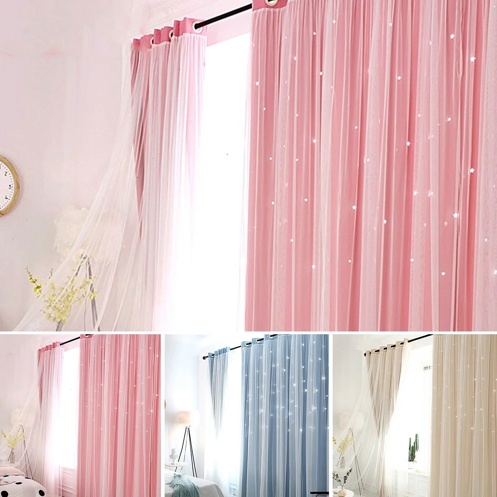 Tulle Blackout Curtains Hollow Star Modern Style Living Room Bedroom Chiffon Window Voiles Tulle Blinds Finished Drapes Kitchen - Slobuy