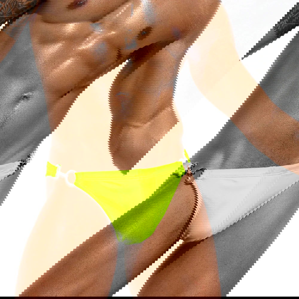 Two Side Metal Lock Swimwear Summer Mens Quick Release Swim Briefs Sexy Low Waist Bikini Trunks Fast Dry Sport Bathing Swimsuit - Slobuy
