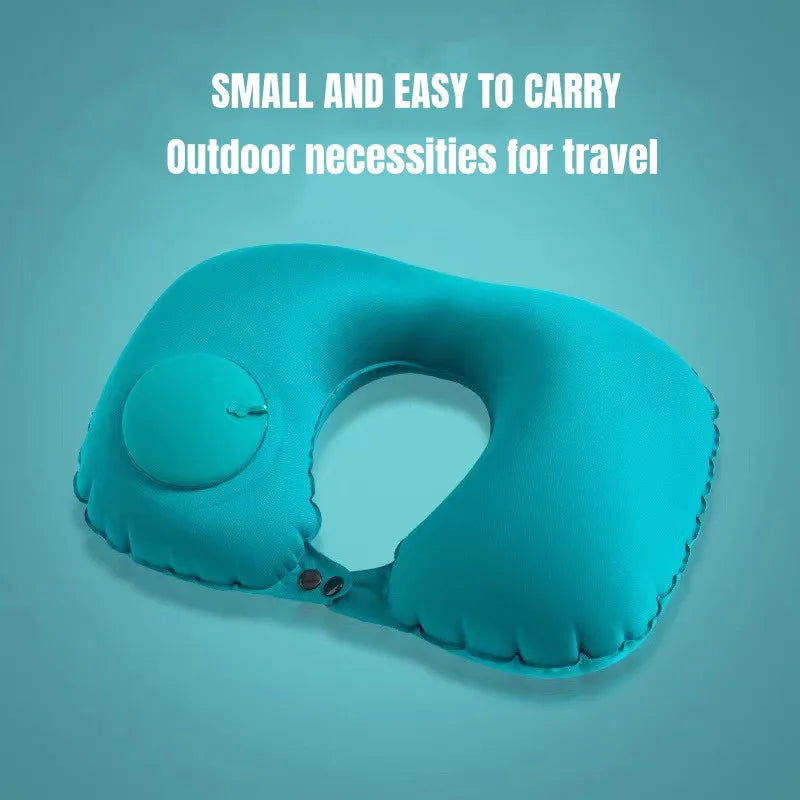 U-Shaped Inflatable Travel Pillow Portable Air Neck Support Cushion Comfortable Sleeping Press to inflate pillow - Slobuy
